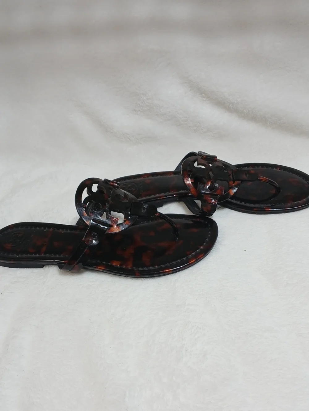 Tory Burch Miller Patent Sandal Slip-Ons In Tortoise Sz 7.5 M Women